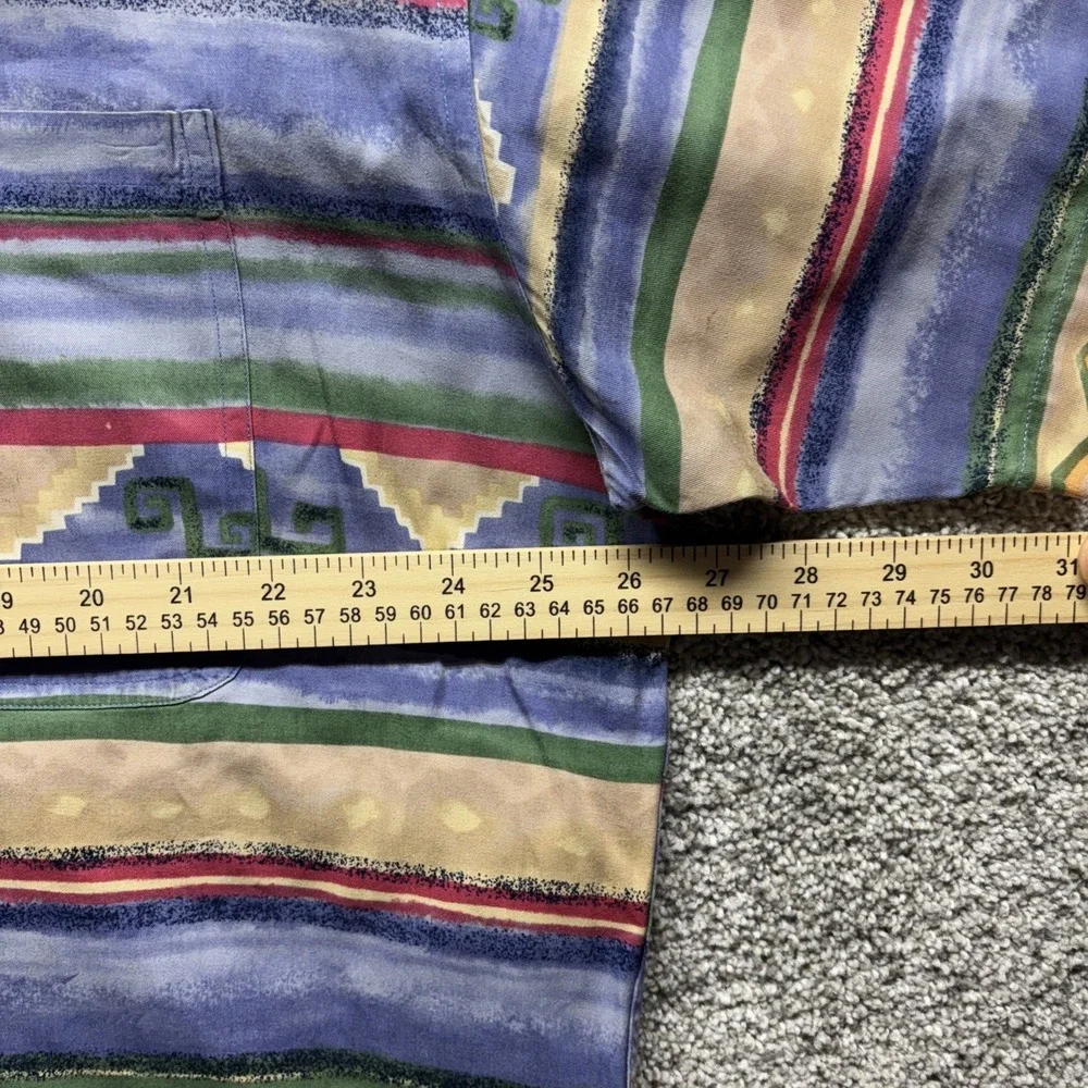 Vintage Chaps Ralph Lauren Shirt Mens Large Striped Aztec Print Short Sleeve 90s